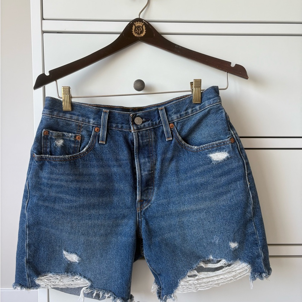 Levi's Blue Distressed Jean Shorts
